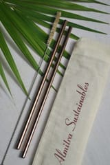 Almitra Sustainables-Reusable Copper Straw (Straight) Pack of 2 with Cleaner