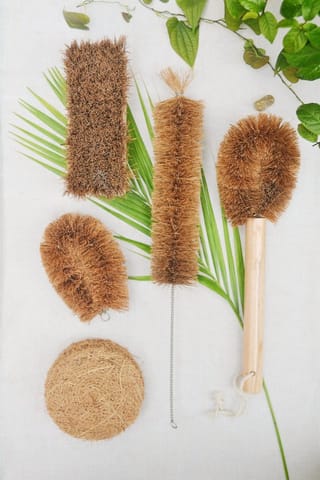 Almitra Sustainables-Coconut Fiber ‚Coir Cleaning Kit (Pack of 5 Coir Brushes)