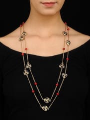 Miharu Crafts-Gold Tone Necklace with Corals