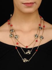 Miharu Crafts-Gold Tone Necklace with Corals