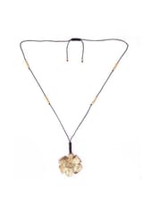 Miharu Crafts-Black Gold Tone Brass Flower Pendent Long Necklace