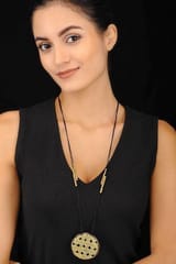 Miharu Crafts-Black Gold tone small pendant necklace