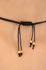 Miharu Crafts-Black Gold tone big pendant necklace