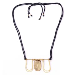 Miharu Crafts-Black Gold Tone Brass Long Trinity Necklace