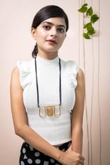 Miharu Crafts-Black Gold Tone Brass Long Trinity Necklace