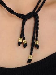 Miharu Crafts-Black Gold Tone Brass Long Trinity Necklace