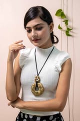 Miharu Crafts-Black Gold Tone Circle Big Brass Pendant Necklace