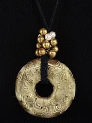 Miharu Crafts-Black Gold Tone Circle Big Brass Pendant Necklace