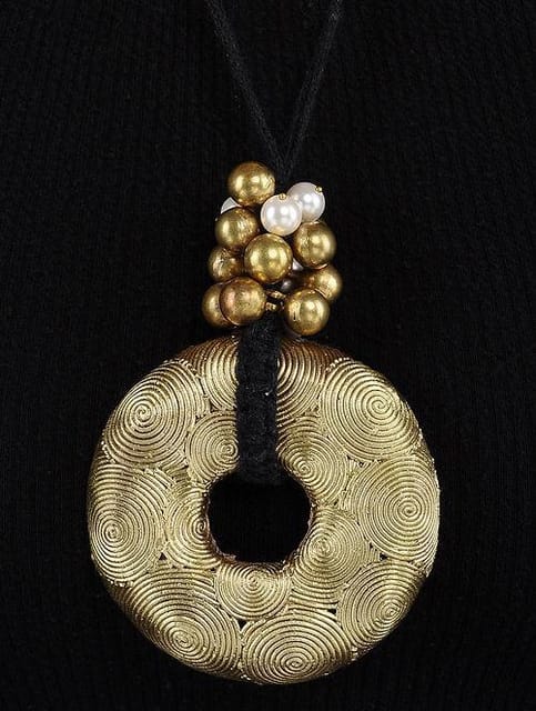 Miharu Crafts-Black Gold Tone Circle Big Brass Pendant Necklace