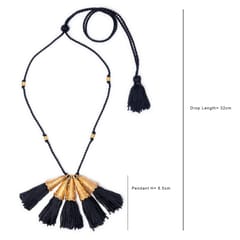 Miharu Crafts-Black Gold Tone Bell Necklace with Tassels