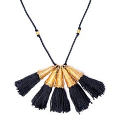 Miharu Crafts-Black Gold Tone Bell Necklace with Tassels