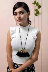 Miharu Crafts-Black Gold Tone Bell Necklace with Tassels