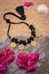 Miharu Crafts-Black Gold Tone Choker Necklace