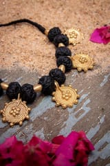 Miharu Crafts-Black Gold Tone Choker Necklace