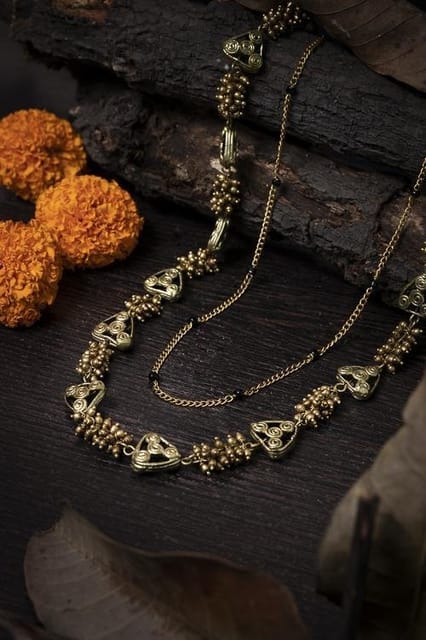 Miharu Crafts-Dokra Golden Brass Bead Layer Necklace