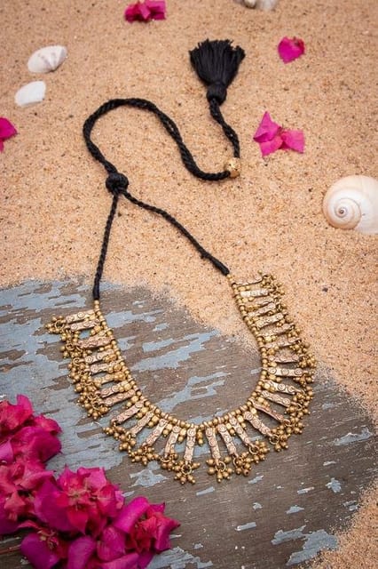 Miharu Crafts-Dhokra Handcrafted Small Brass Beaded Choker