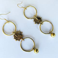 Miharu Crafts-Tri-Ring Gold Tone Earrings