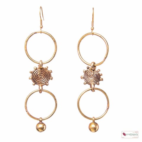 Miharu Crafts-Tri-Ring Gold Tone Earrings