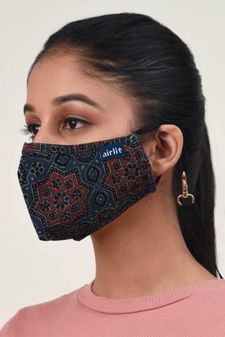 Airlit-THE STEMMERY Ajrakh Hand Block Printed cotton Reusable Mask