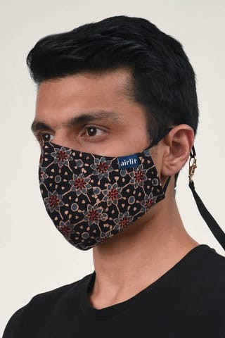 Airlit-FLORAL REEF Ajrakh Hand Block Printed cotton Reusable Mask