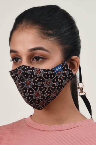 Airlit-DEWDROP Ajrakh Hand Block Printed cotton Reusable Mask