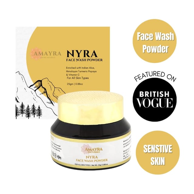Amayra Natural Nyra Face Wash Powder Exfoliates & Brightens Turmeric +Aloe+ VitC