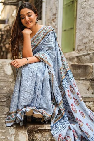 Sootisyahi-"TRANCE" HANDBLOCK PRINT MUL COTTON SRAEE