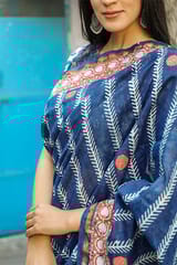 Sootisyahi-"GALAXY" INDIGO HANDBLOCK PRINT CHANDERI SILK SAREE