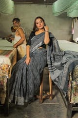 Sootisyahi-Hand Block Printed Slub Cotton Saree