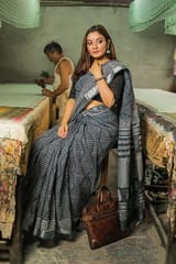 Sootisyahi-Hand Block Printed Slub Cotton Saree