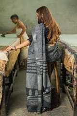 Sootisyahi-Hand Block Printed Slub Cotton Saree