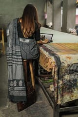 Sootisyahi-Hand Block Printed Slub Cotton Saree