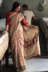 Sootisyahi-Bagru Handblock Print Maheshwari Silk Saree