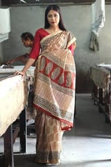 Sootisyahi-Bagru Handblock Print Maheshwari Silk Saree