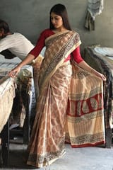 Sootisyahi-Bagru Handblock Print Maheshwari Silk Saree