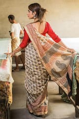 Sootisyahi-Bagru Handblock Print Maheshwari Silk Saree