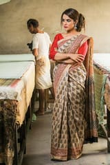 Sootisyahi-Bagru Handblock Print Maheshwari Silk Saree