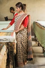 Sootisyahi-Bagru Handblock Print Maheshwari Silk Saree