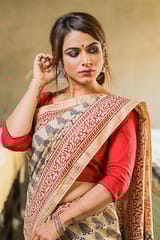 Sootisyahi-Bagru Handblock Print Maheshwari Silk Saree