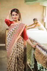 Sootisyahi-Bagru Handblock Print Maheshwari Silk Saree