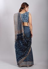 Sootisyahi-Discharge Handblock Printed Maheshwari Saree