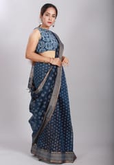 Sootisyahi-Discharge Handblock Printed Maheshwari Saree
