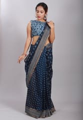 Sootisyahi-Discharge Handblock Printed Maheshwari Saree