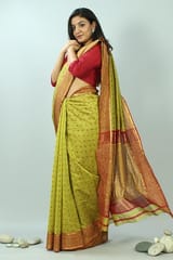 Sootisyahi-Discharge Handblock Printed Maheshwari Saree