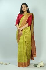Sootisyahi-Discharge Handblock Printed Maheshwari Saree
