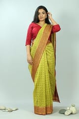 Sootisyahi-Discharge Handblock Printed Maheshwari Saree