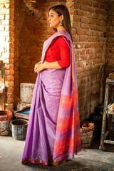 Sootisyahi-Discharge Handblock Print Maheshwari Silk Saree