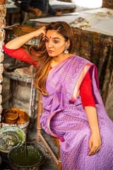 Sootisyahi-Discharge Handblock Print Maheshwari Silk Saree
