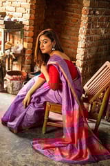 Sootisyahi-Discharge Handblock Print Maheshwari Silk Saree