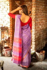 Sootisyahi-Discharge Handblock Print Maheshwari Silk Saree